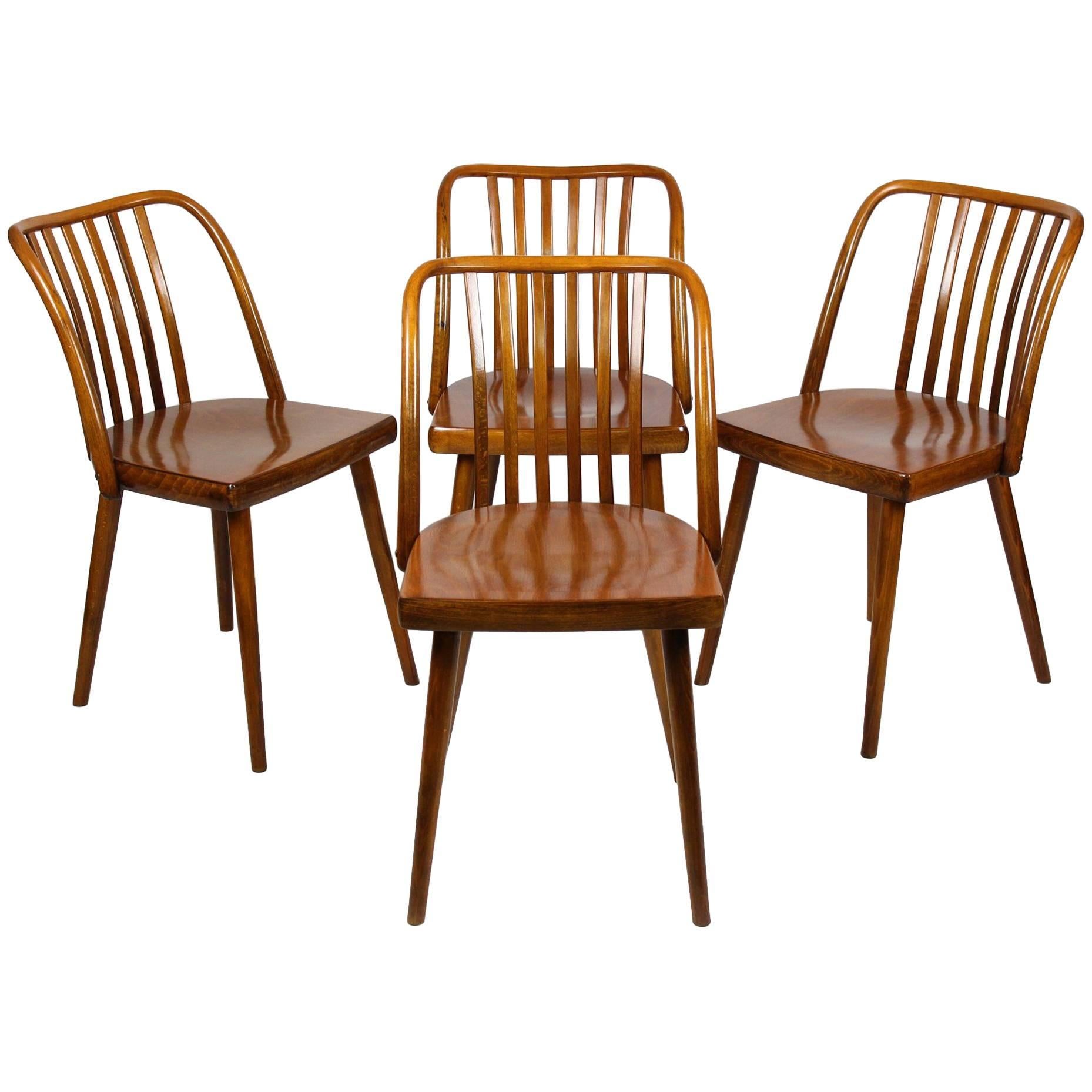 Czech Wooden Chairs by Antonin Suman for TON, 1960s, Set of Four
