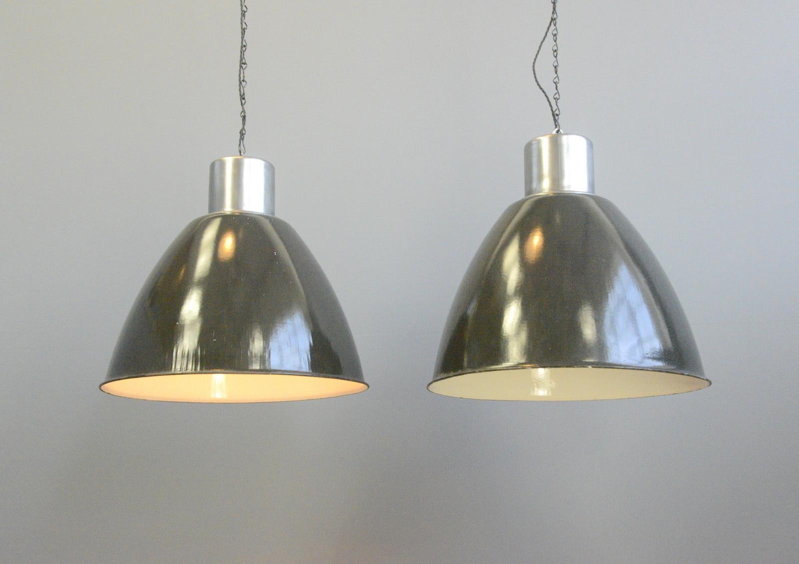 Mid-20th Century Czech XL Industrial Pendant Lights, Circa 1950s For Sale