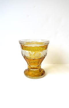 Bohemian Crystal Vase Yellow Amber, Czech