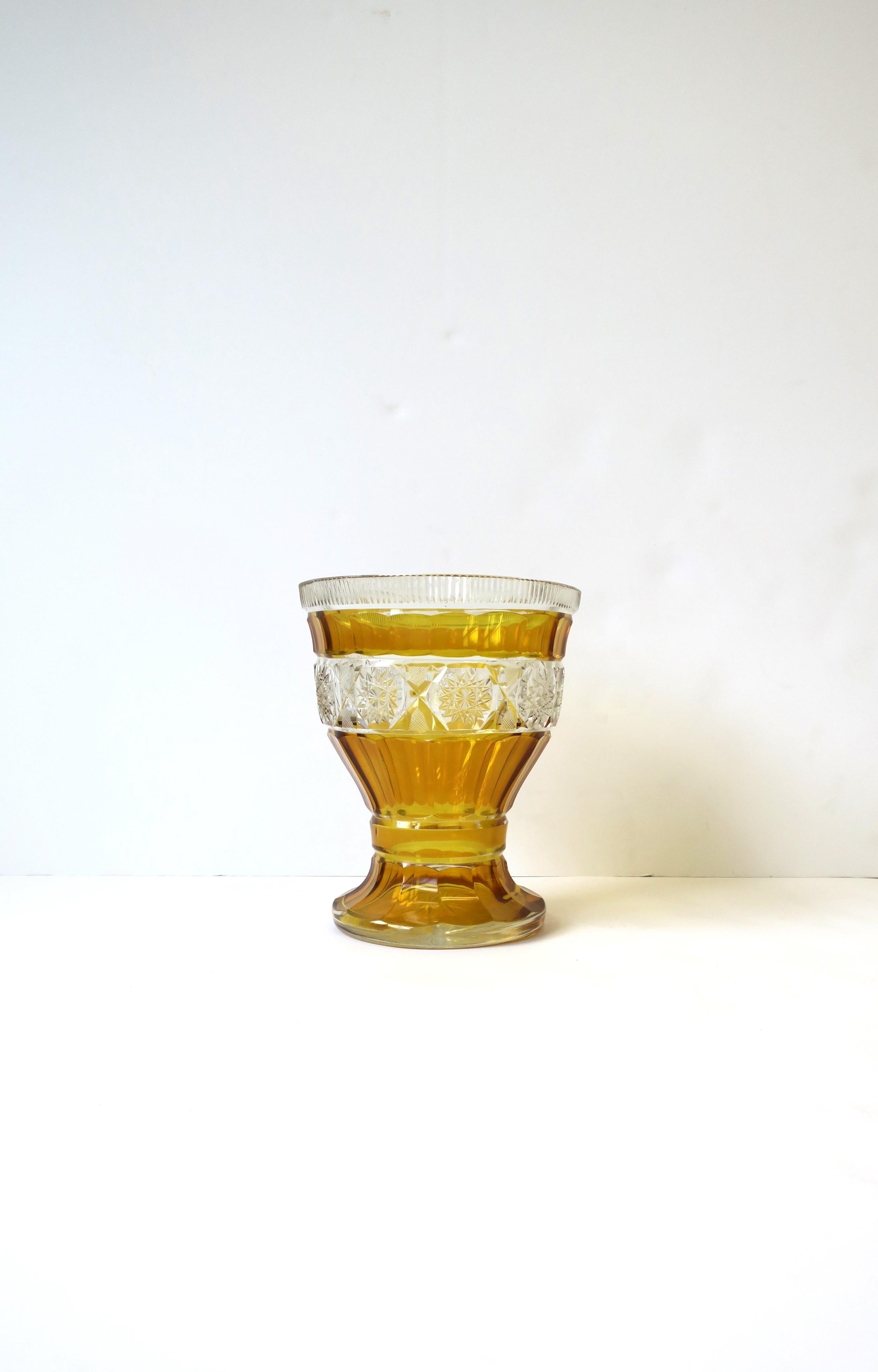 Czech Bohemian Cut Crystal Vase Golden Yellow Amber In Good Condition For Sale In New York, NY