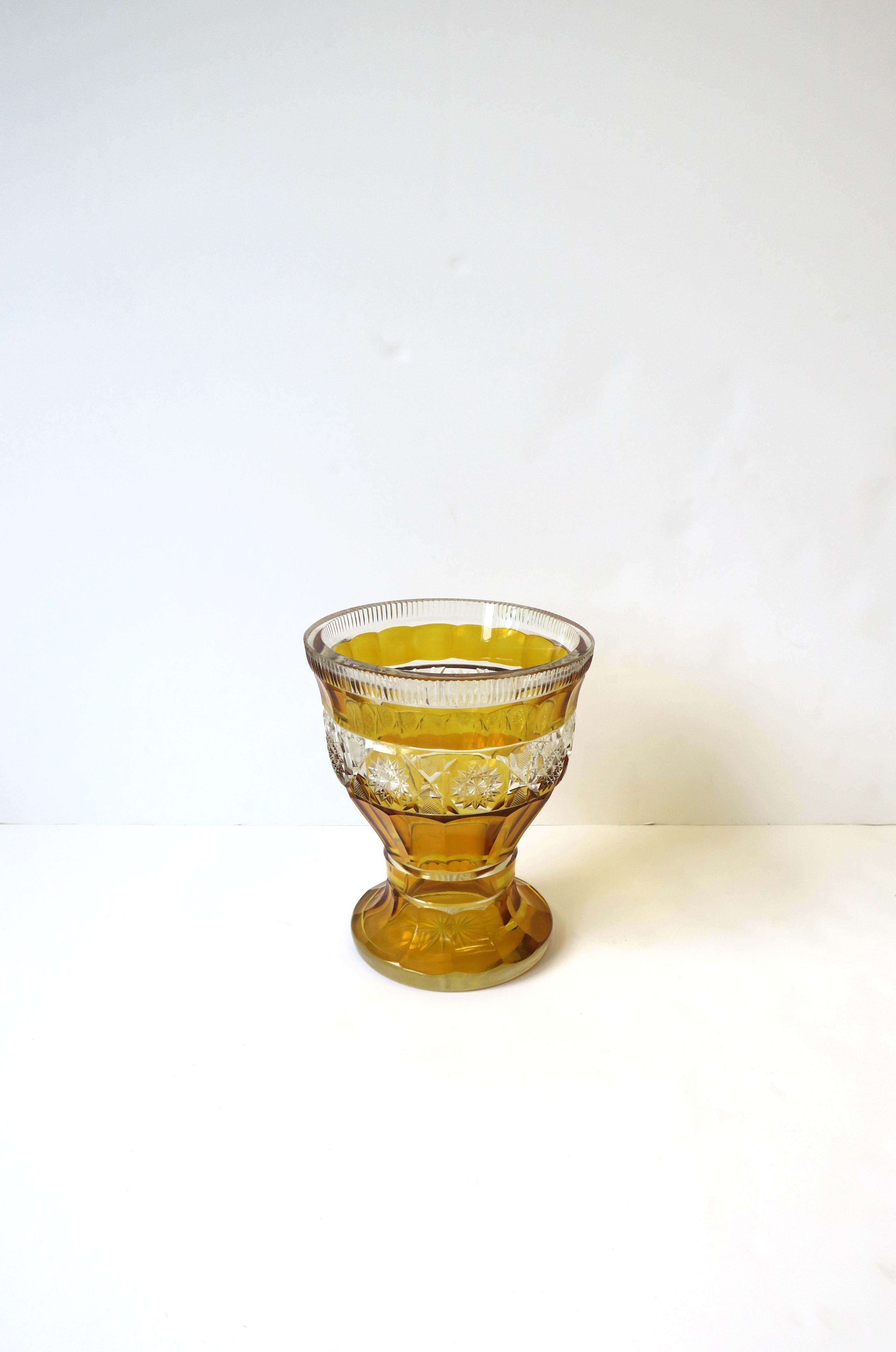 20th Century Czech Bohemian Cut Crystal Vase Golden Yellow Amber For Sale