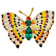 CZECHO SLOVACCHIA firmata oro smalto smeraldo strass farfalla spilla di design