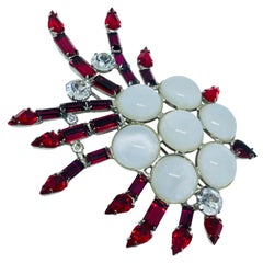 CZECHO SLOVAKIA signed vintage silver glass stones designer massive brooch