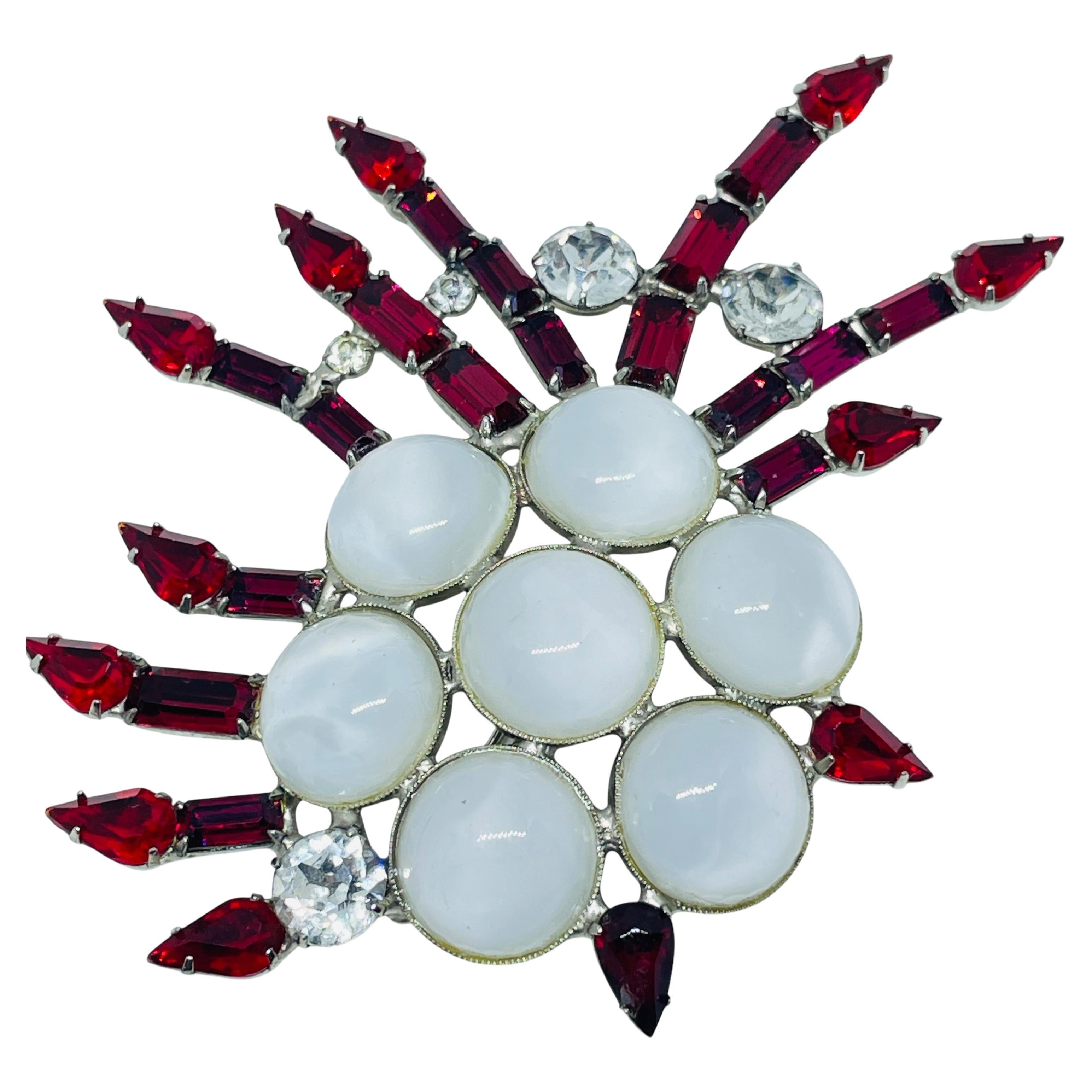 CZECHO SLOVAKIA signé vintage argent pierres de verre designer massive broche