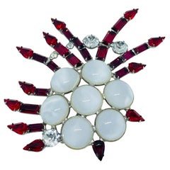 CZECHO SLOVAKIA signed vintage silver glass stones designer massive brooch