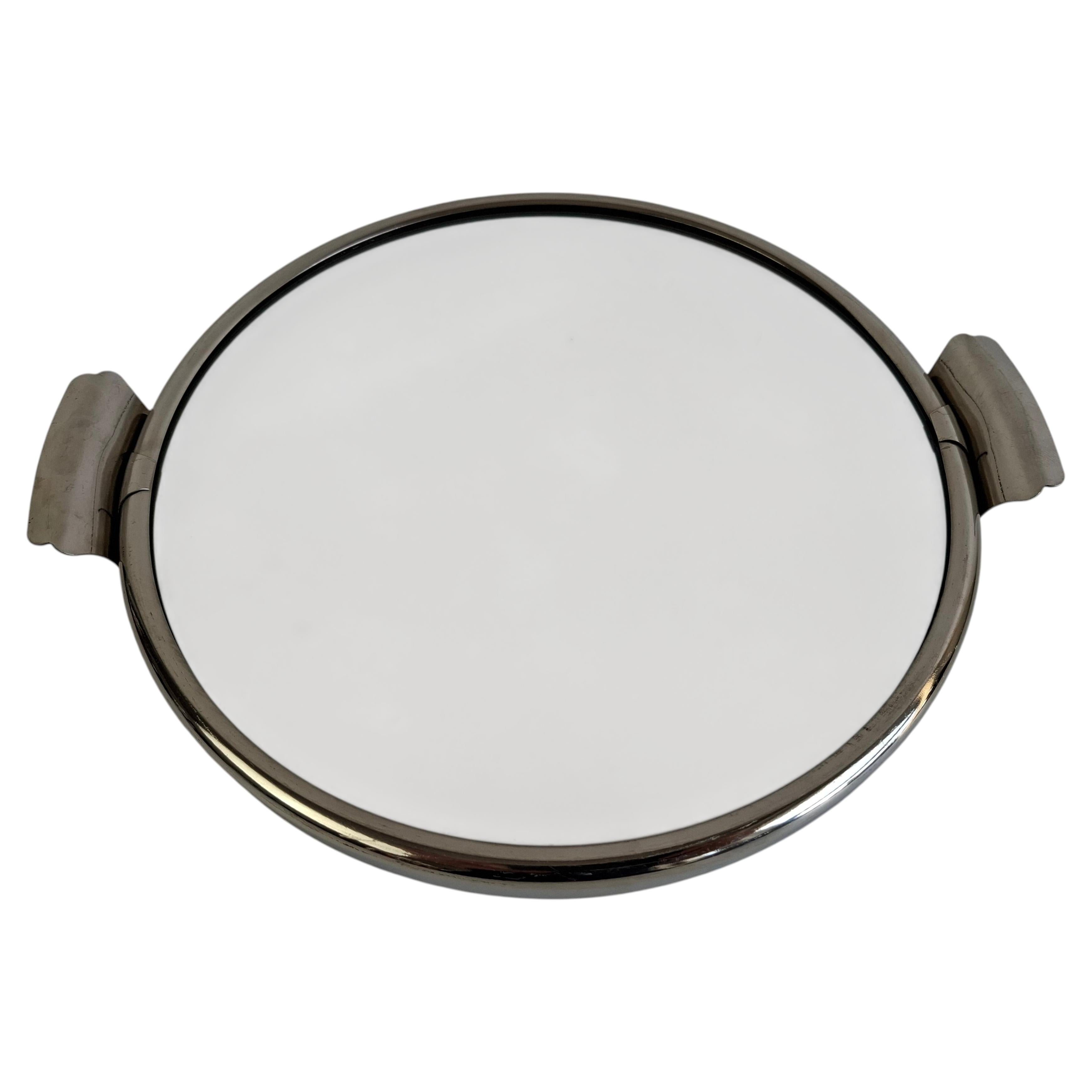 Czechoslovak Art Deco Chrome and Mirrored Serving Tray, Functionalist Design