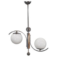 Czechoslovak Art Deco Chrome Chandelier with Opaline Glass, 1930s