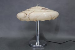 Czechoslovak Art Deco Chrome Table Lamp with Marbled Glass, 1930s