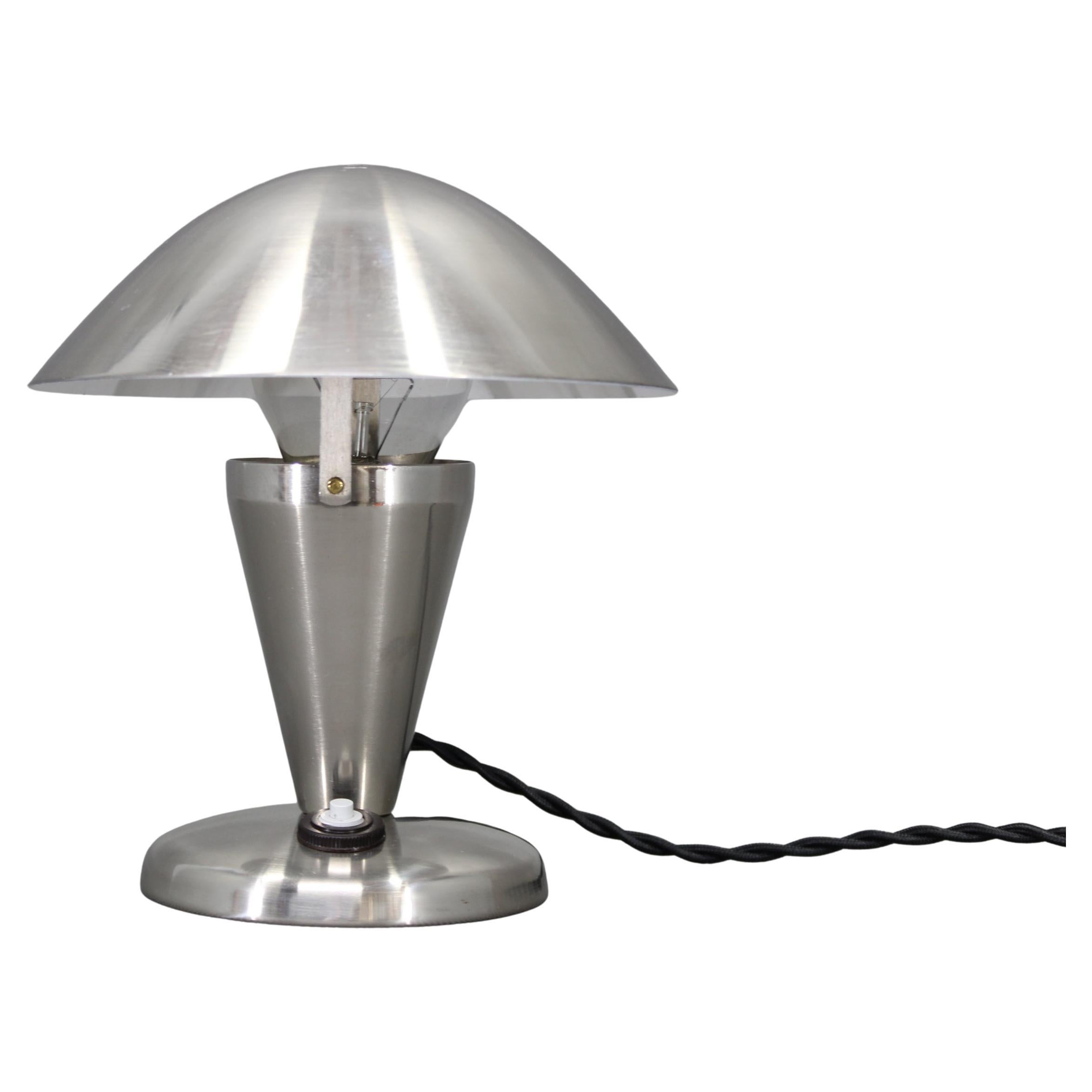Czechoslovak Art Deco Chrome Table Lamp with Metal Shade, 1930s For Sale