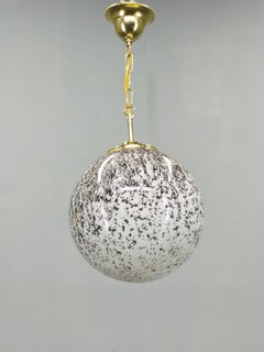 Czechoslovak Brass and Marble Glass Globe Pendant Light, 1970s