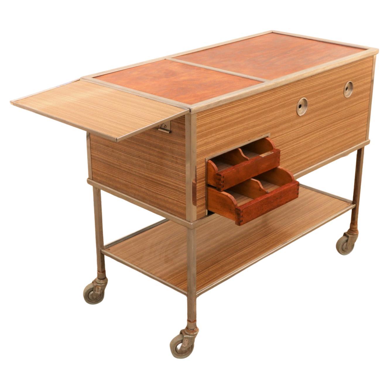 Czechoslovak Industrial Kitchen Serving Trolley on Wheels from the 1970s For Sale