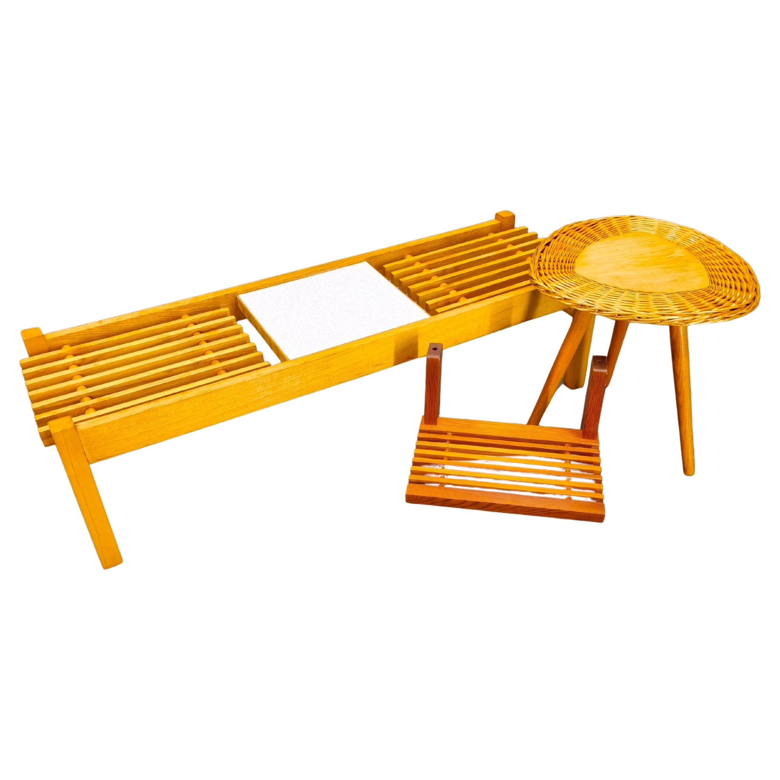Czechoslovak Mid-Century Plant Stand and Shelf Set, 1970s
