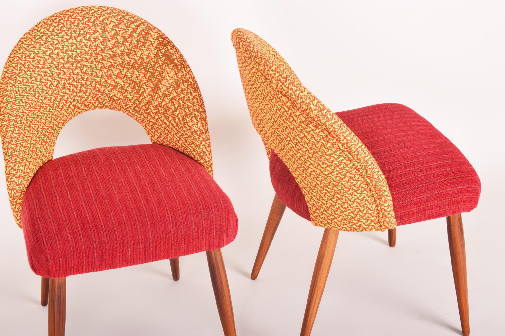 Mid-20th Century Czechoslovak Midcentury Chairs, Four Pieces, New Upholstery with Original Fabric