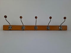 Czechoslovak Midcentury Wooden and Metal Wall Coat Rack, 1960s
