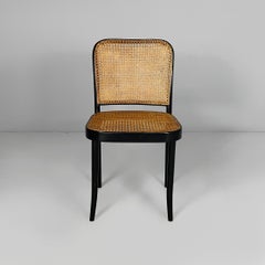Tschechoslowakische moderne Stühle aus schwarzem Holz mit Strohgeflecht, Modell 811, Joseph Hoffmann, Drevounia, 1980er Jahre