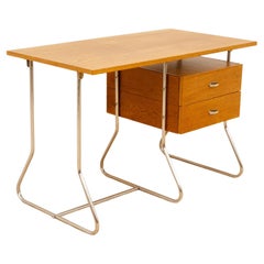 Escritorio modernista checoslovaco de cromo y madera, años 50, Europa