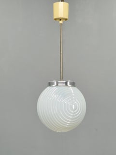 Czechoslovak Ribbed Opaline Glass Pendant Light, 1970s