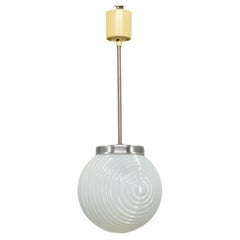 Czechoslovak Ribbed Opaline Glass Pendant Light, 1970s