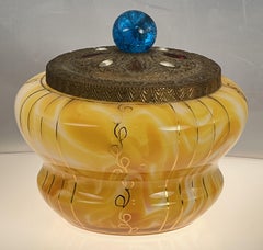 Czechoslovakia Art Deco Jeweled dresser box.  marbled glass with gilt decoration