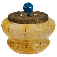 Czechoslovakia Art Deco Jeweled dresser box.  marbled glass with gilt decoration