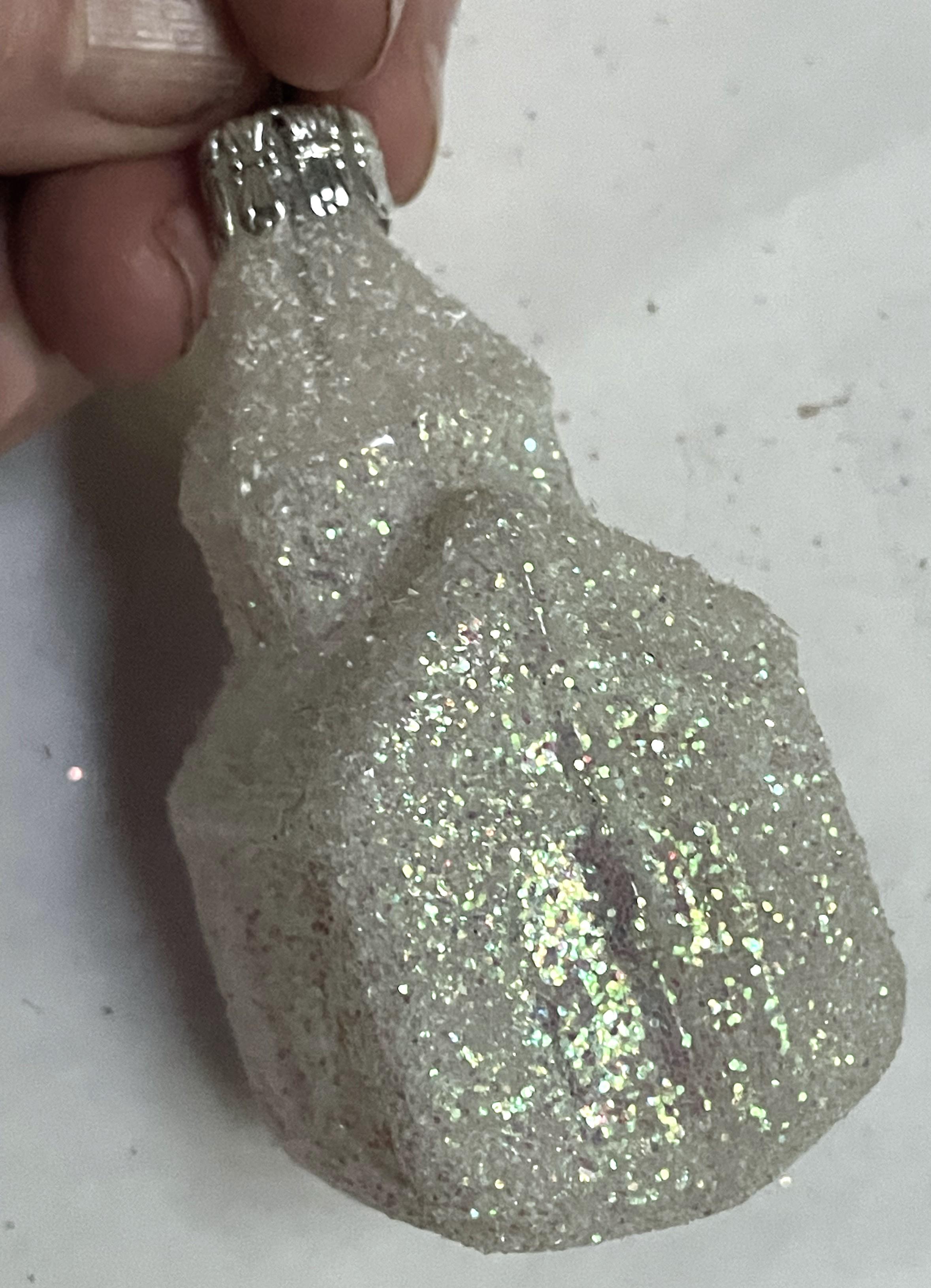 Mid-Century Modern Czechoslovakia Blown Glass Glittery White Church Christmas Tree Ornament For Sale