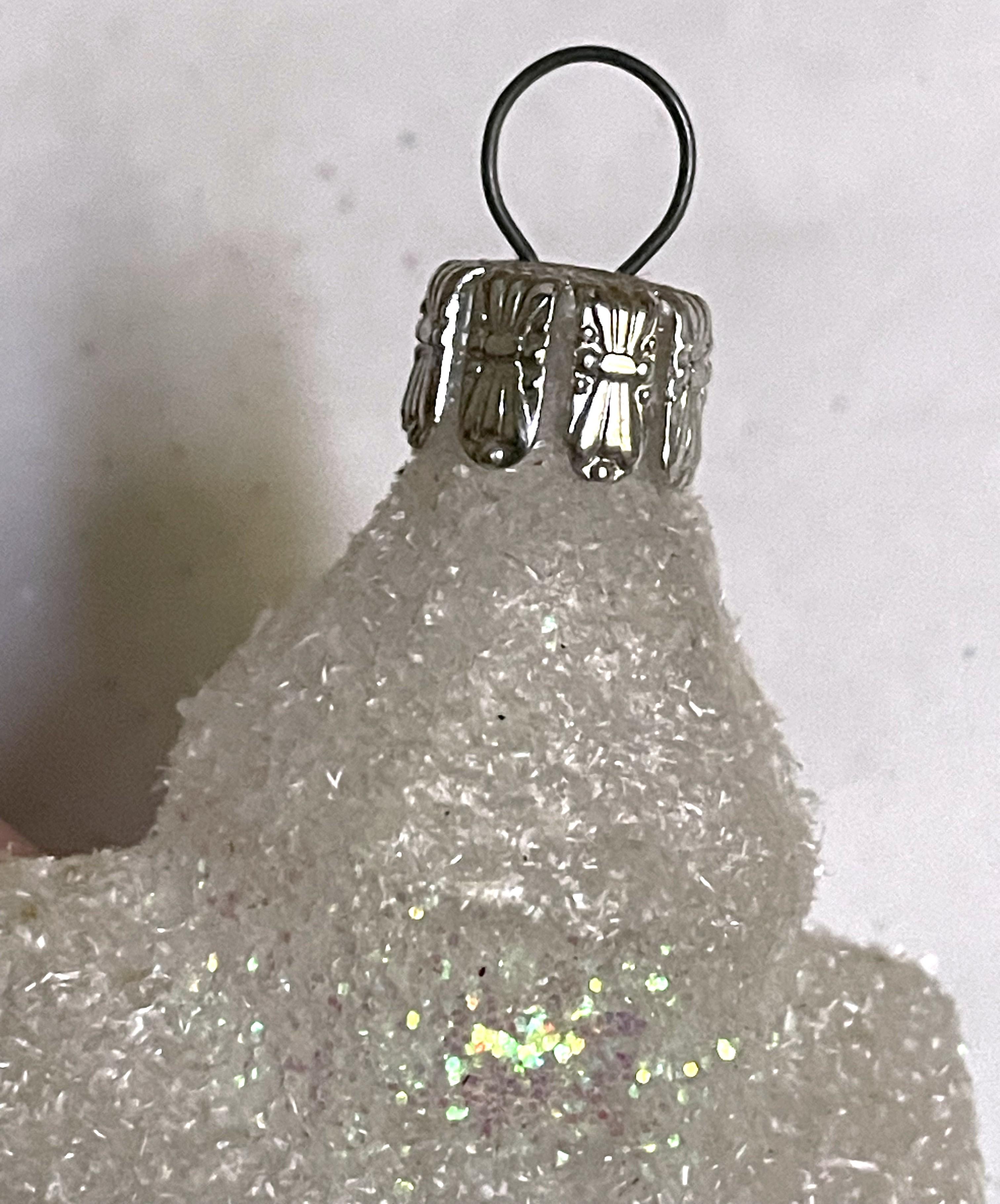 Czechoslovakia Blown Glass Glittery White Church Christmas Tree Ornament For Sale 2