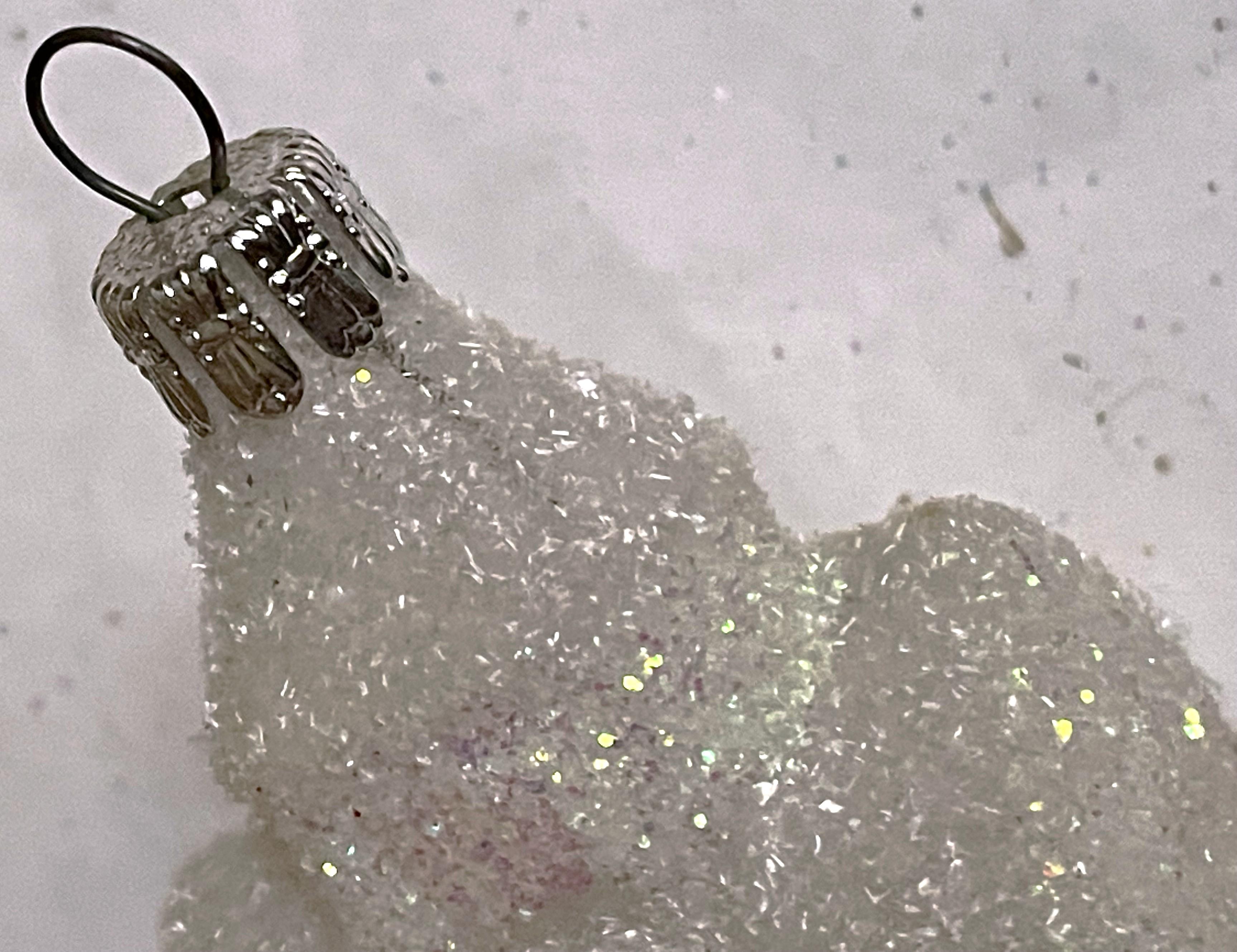 Czechoslovakia Blown Glass Glittery White Church Christmas Tree Ornament For Sale 3