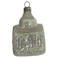Tschechoslowakisches geblasenes Glas Glitter Weiße weiße Kirche Weihnachtsbaum Ornament