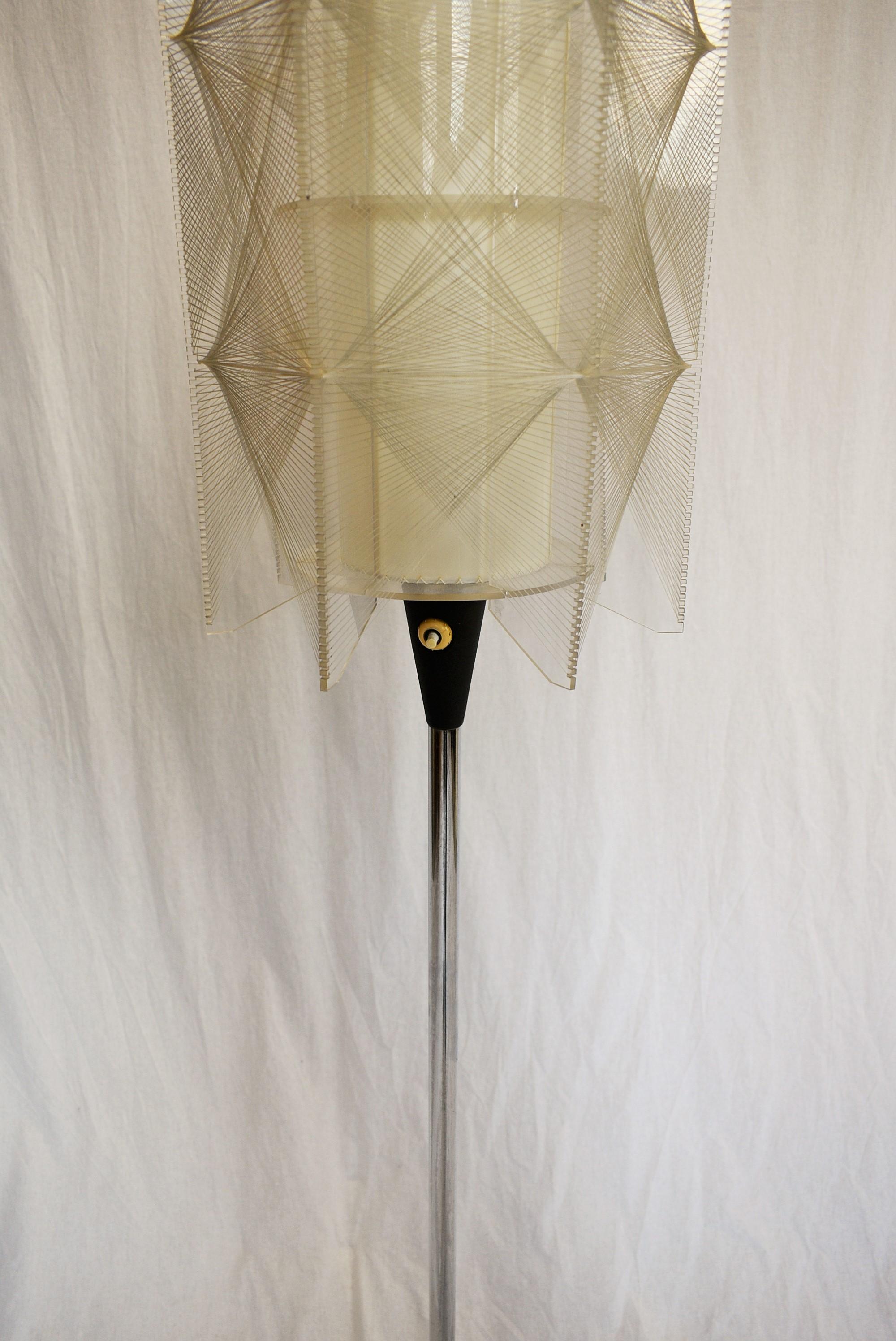 Czechoslovakia Mid-Century Floor Lamp in Nylon and Metal, 1950s For Sale 9