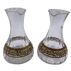 Czechoslovakia Moser Art Glass Pitcher Set with/ Gold Leaf