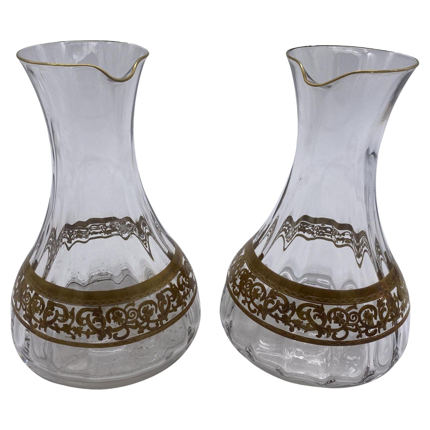 Czechoslovakia Moser Art Glass Pitcher Set with/ Gold Leaf For Sale