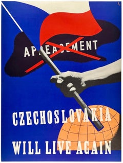CZECHOSLOVAKIA WILL LIVE AGAIN Original Vintage WWII World War Propaganda Poster