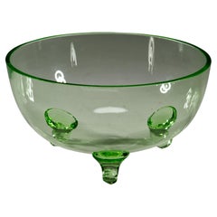 Czechoslovakian Art Deco Uranium Green Glass Footed Bowl, Glows in UV