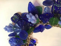Czechoslovakian 1940s Floral Leaf Glass Charms Necklace Pididdily Links 1960s