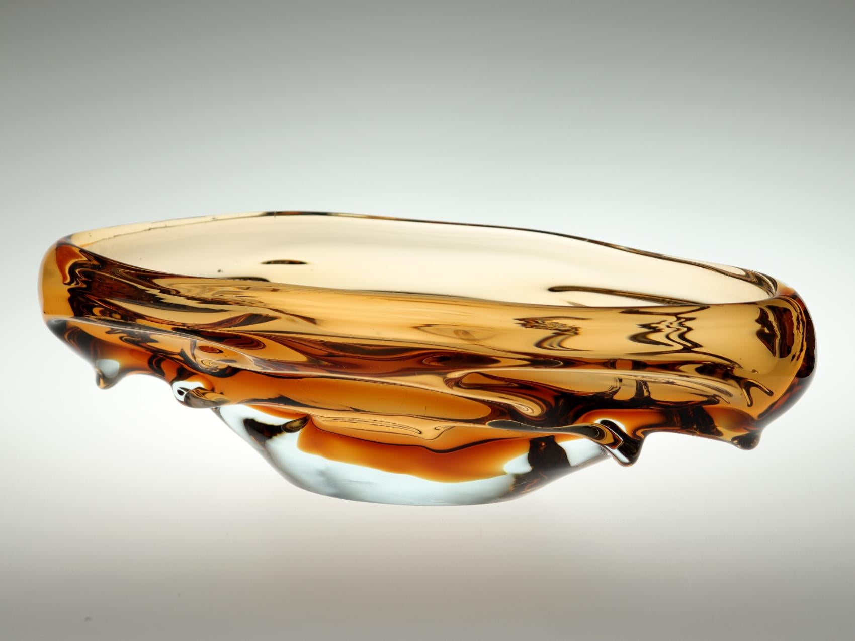 Mid-Century Modern Czechoslovakian Amber Art Glass Bowl by Jan Beranek for Skrdlovice, 1960s