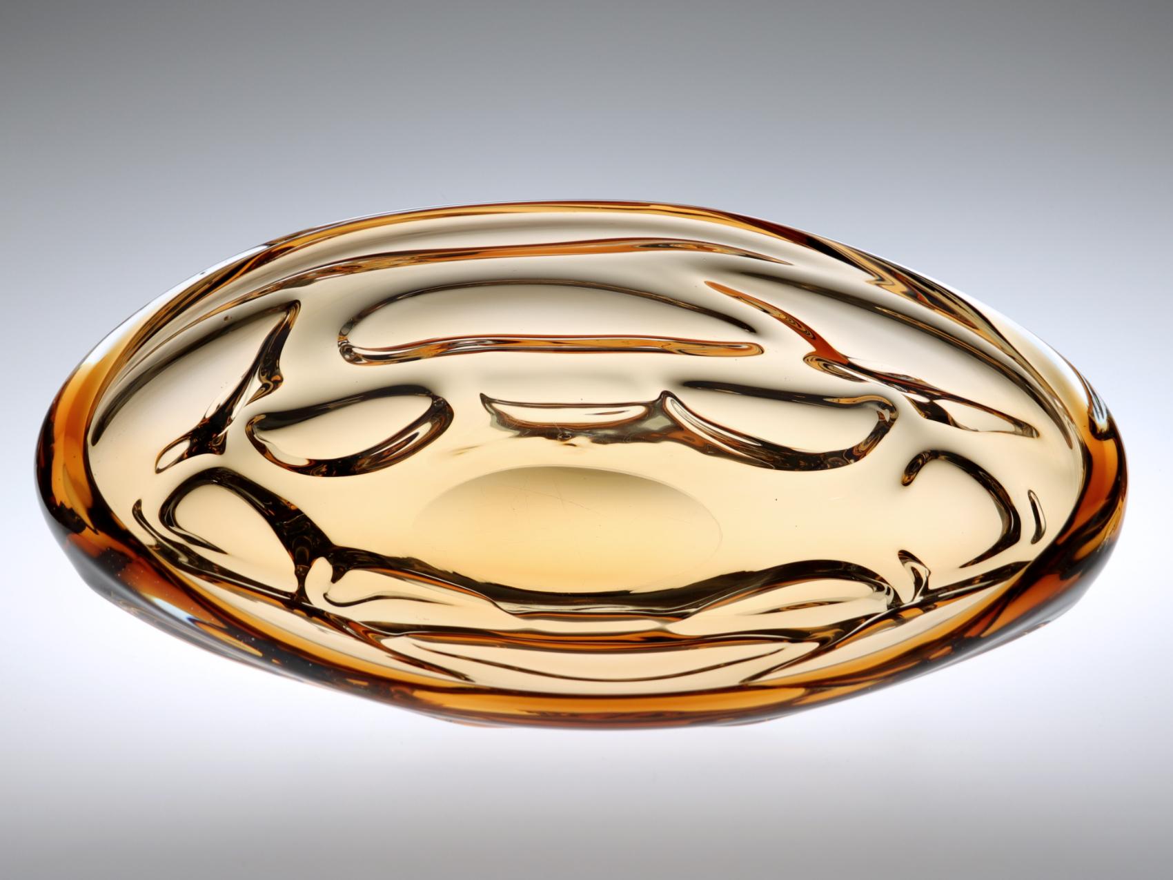 Molded Czechoslovakian Amber Art Glass Bowl by Jan Beranek for Skrdlovice, 1960s