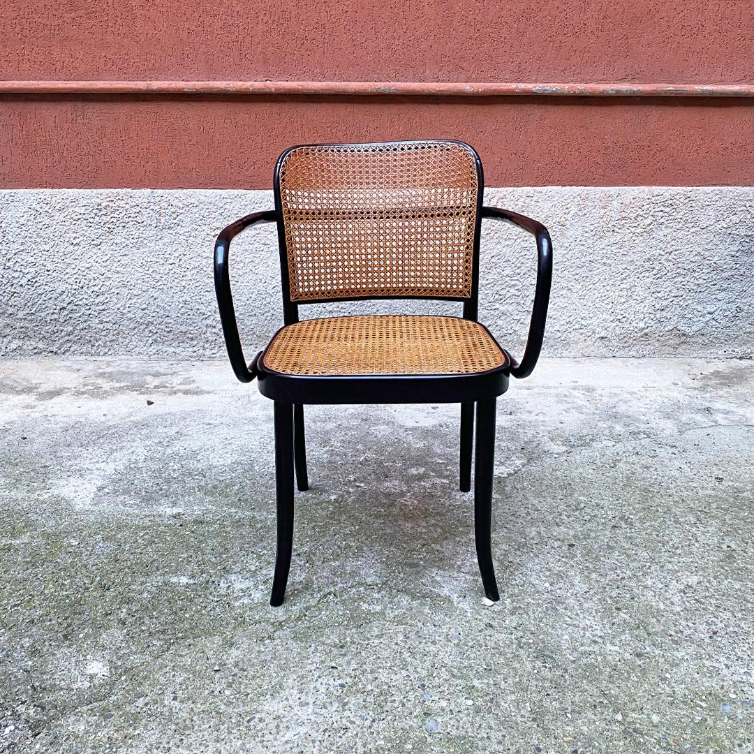 Czechoslovakian Antique Beech and Vienna Straw Chairs with Armrests, Ligna 1900 4