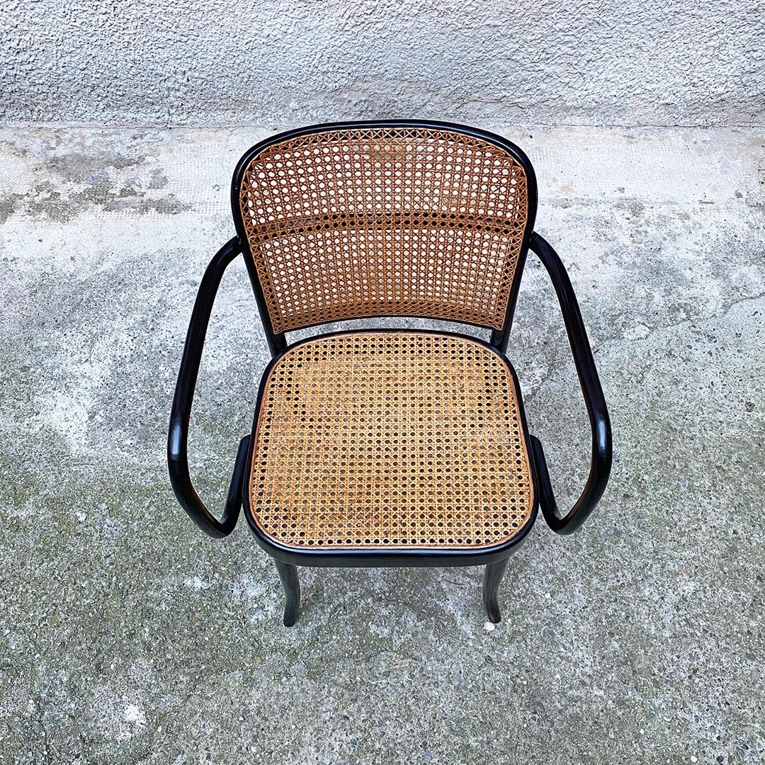 Czechoslovakian Antique Beech and Vienna Straw Chairs with Armrests, Ligna 1900 5