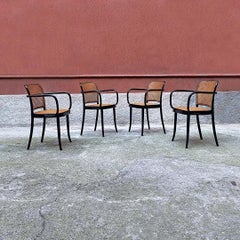 Czechoslovakian Antique Beech and Vienna Straw Chairs with Armrests, Ligna 1900