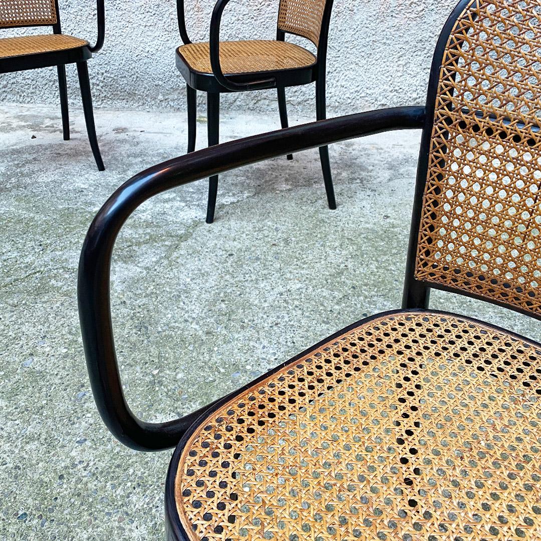 Romantic Czechoslovakian Antique Beech and Vienna Straw Chairs with Armrests, Ligna 1900