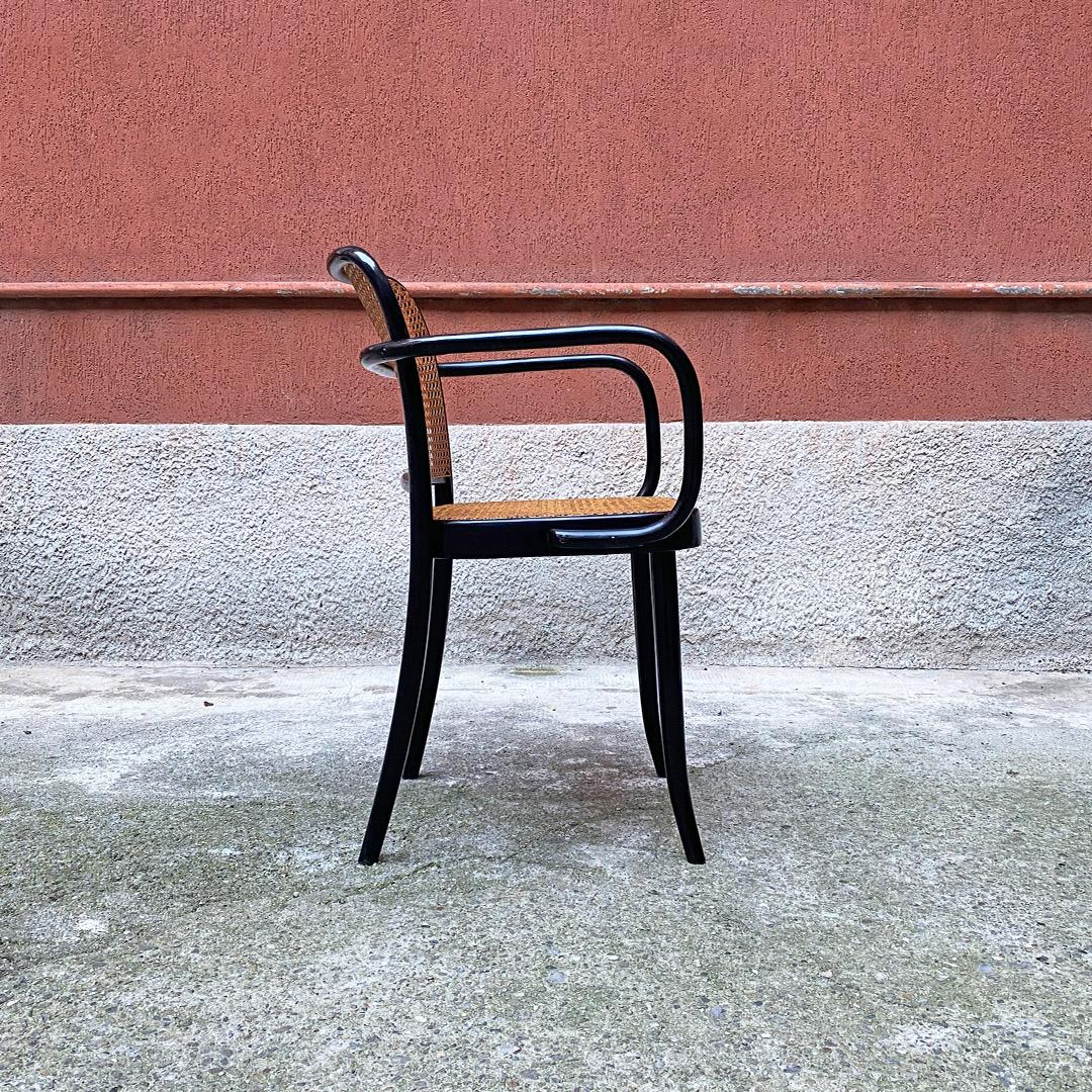 Early 20th Century Czechoslovakian Antique Beech and Vienna Straw Chairs with Armrests, Ligna 1900