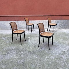 Czechoslovakian Antique Set of Four Beech and Vienna Straw Chairs by Ligna 1900s