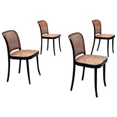 Czechoslovakian Antique Set of Four Beech and Vienna Straw Chairs by Ligna 1900s