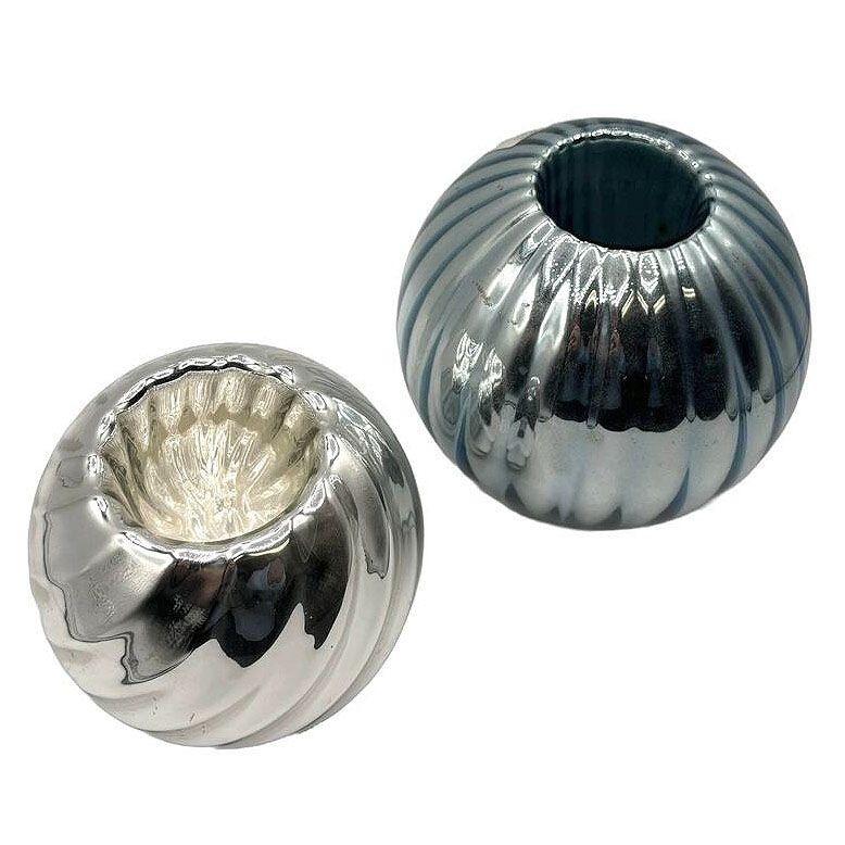 Czechoslovakian Art Deco Cobalt Mercury Glass Ball Candlestick Holders, Pair In Excellent Condition For Sale In Van Nuys, CA