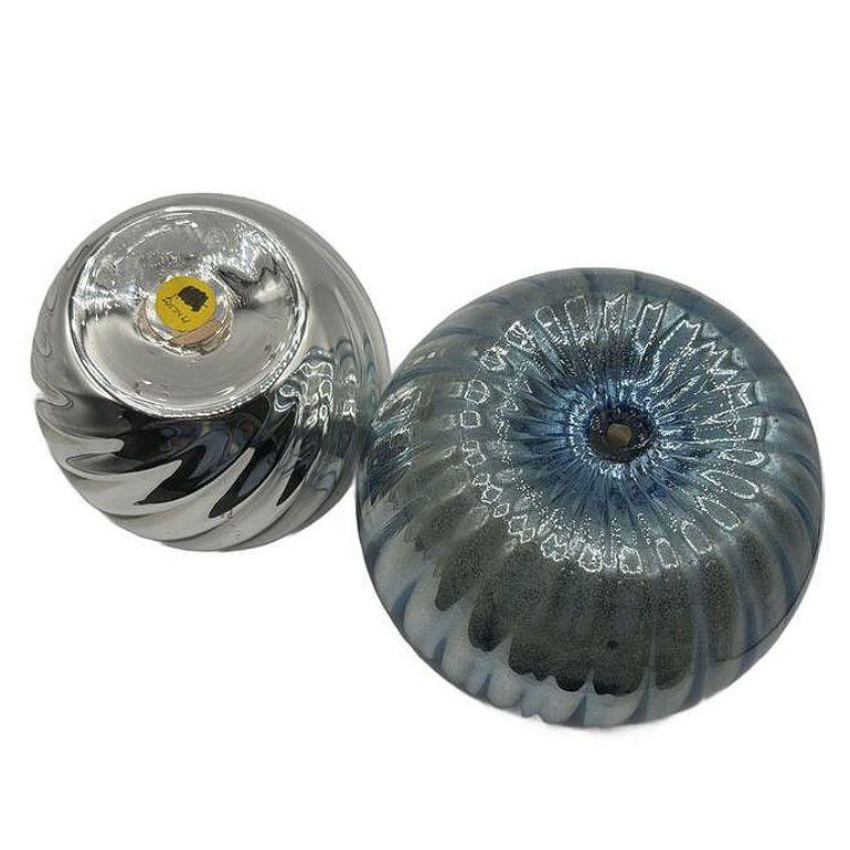 Blown Glass Czechoslovakian Art Deco Cobalt Mercury Glass Ball Candlestick Holders, Pair For Sale