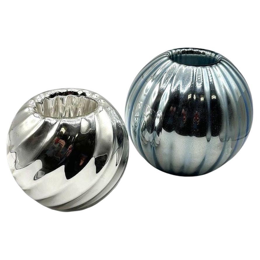 Portacandele a sfera in vetro di mercurio cecoslovacco Art Deco Cobalto, coppia