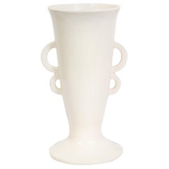 Czechoslovakian Art Deco Cream Glazed Ceramic Vase with Streamlined Handles