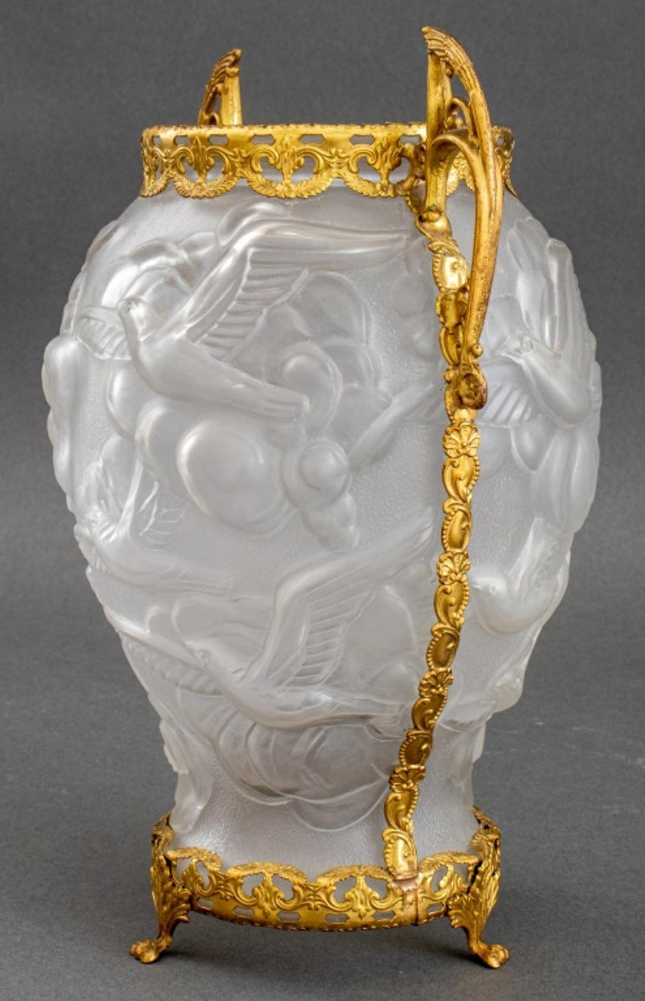 Tschechoslowakei-Vase aus vergoldetem Metall und Glas im Art déco-Stil im Angebot 2