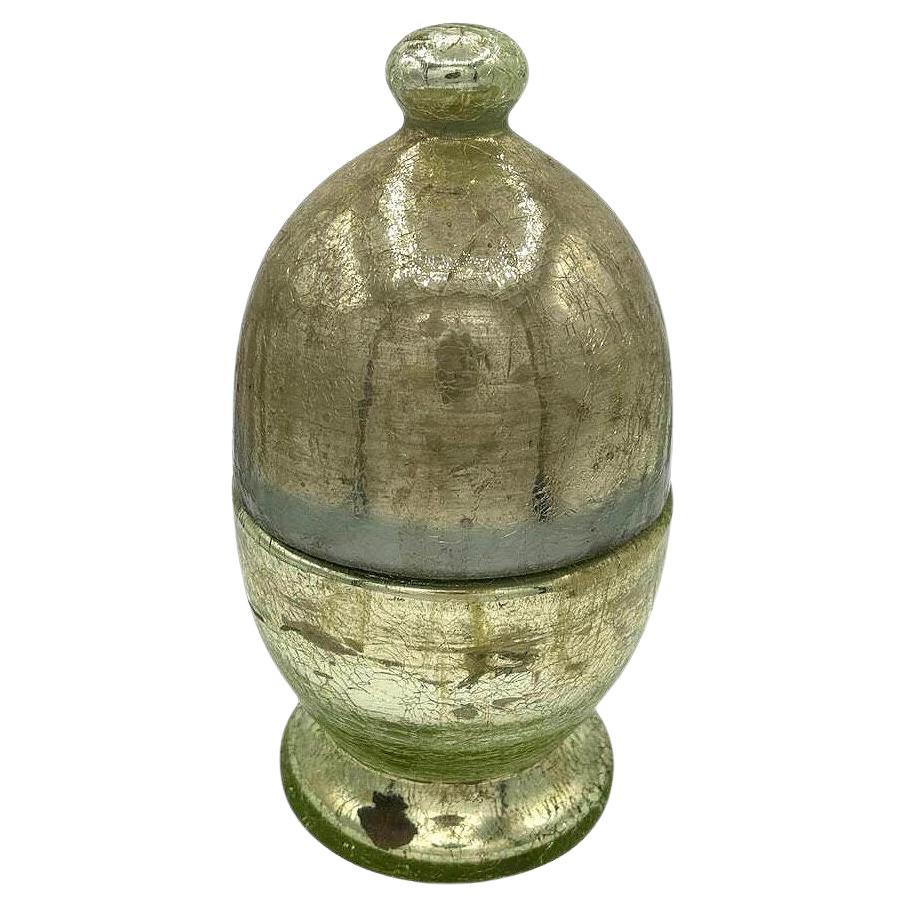 Czechoslovakian Art Deco Mercury Glass Decanter Egg w/ Shot Glass Set