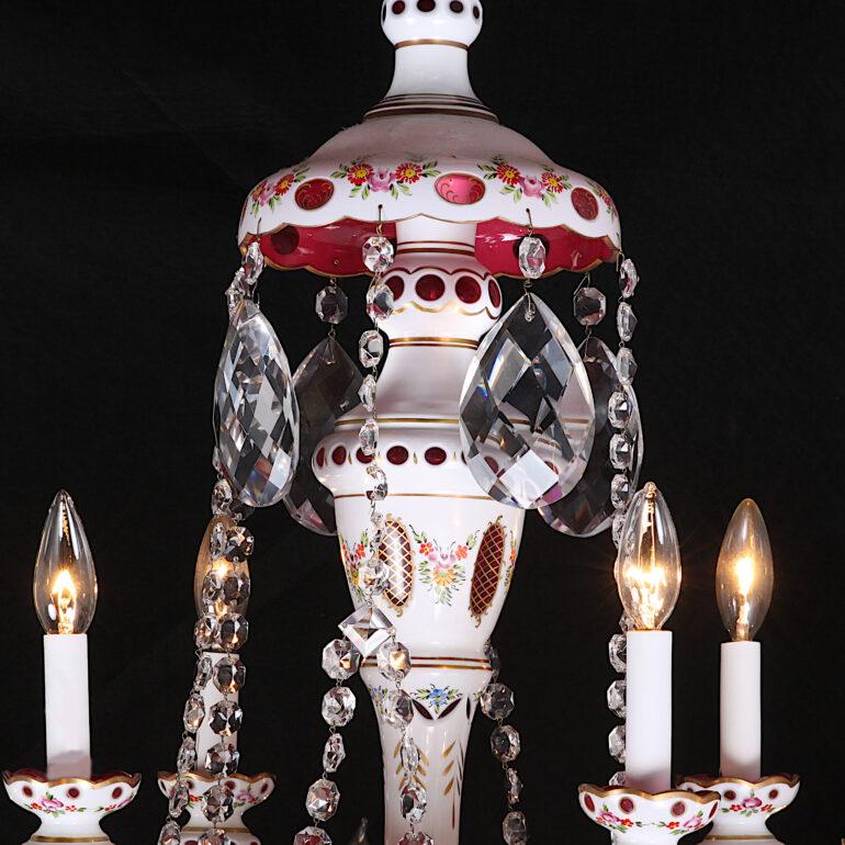Large Czechoslovakian Bohemian hand blown and hand painted cameo glass crystal 12-arm chandelier. 

          